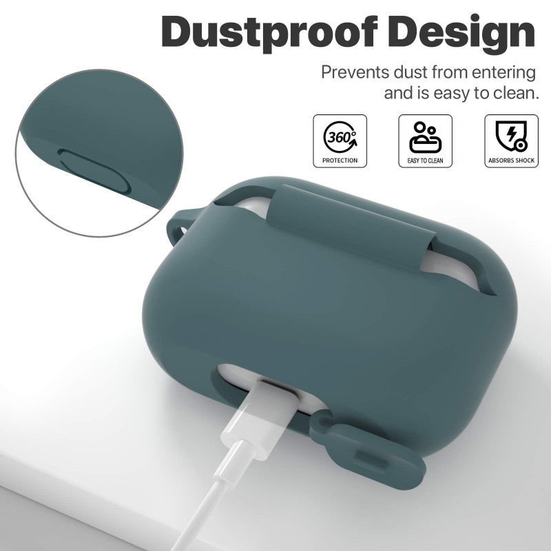 ATUAT for AirPods Pro 1st/2nd Generation Case Cover, Protective Silicone Skin Accessories with Keychain for Women Men for Apple AirPods Pro 2019/2022 Charging Case,Front LED Visible-Gray Blue - Image 4